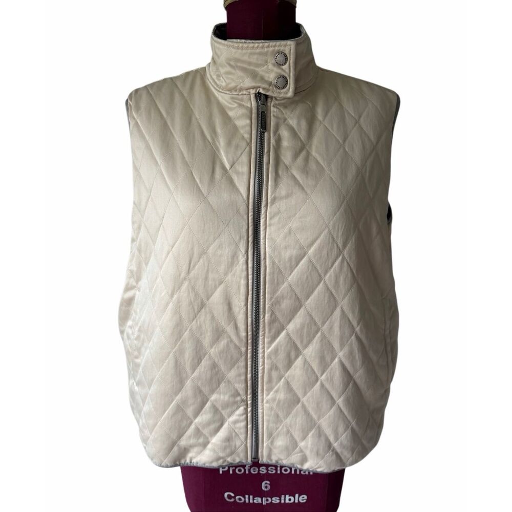 Lauren by Ralph Lauren Vest Quilted Full Zip Reversible Cream Green Gray 1X